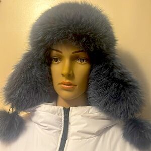 Winter hat unisex, natural fox fur and natural leather, super warm